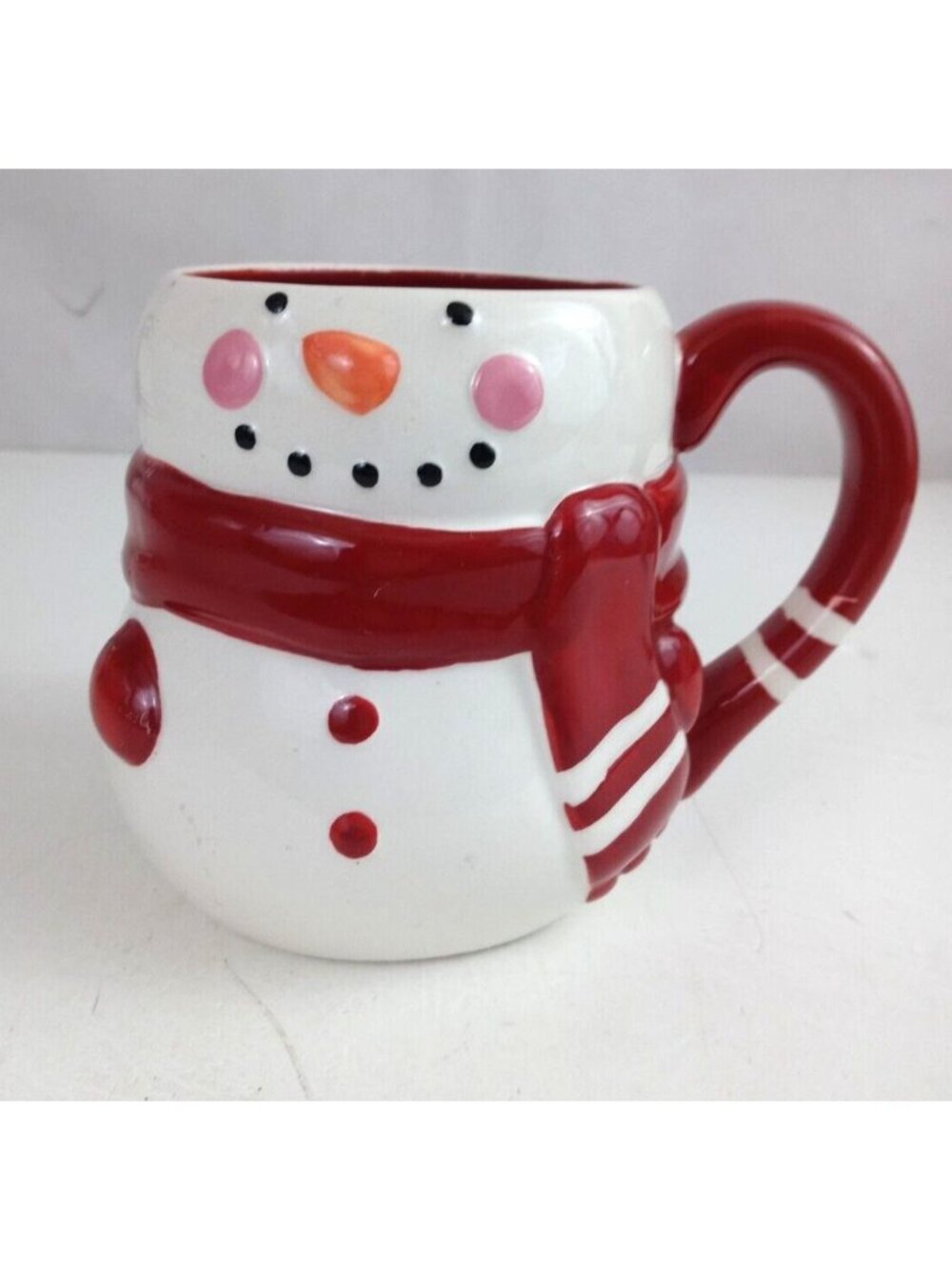 Earthenware Red & White Christmas Snowman Coffee Cup Mug 4.75" Tall